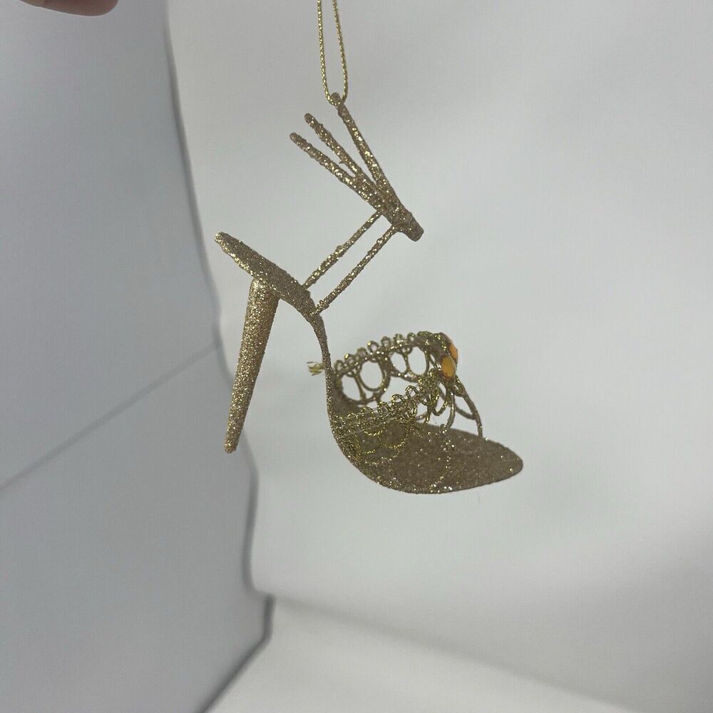 Pier 1 Stiletto Heel Gold Glitter Sandal Christmas Ornament Shoe Holiday - Picture 9 of 10